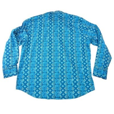 Wrangler Mens Blue Southwestern Geometric Pearl Snap Western Shirt XXL - Thumbnail 3