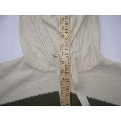 Madewell Women XL Relaxed Knit Hoodie Cream Olive Green Striped Pullover Sweater - Thumbnail 5