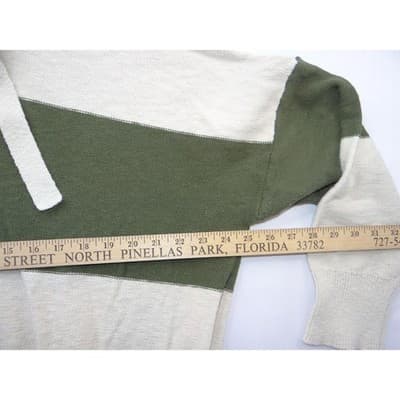 Madewell Women XL Relaxed Knit Hoodie Cream Olive Green Striped Pullover Sweater - Thumbnail 6