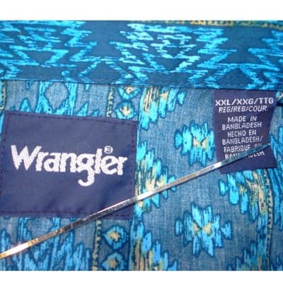 Wrangler Mens Blue Southwestern Geometric Pearl Snap Western Shirt XXL - Thumbnail 2