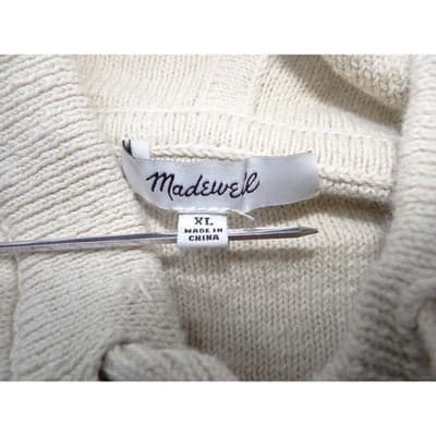 Madewell Women XL Relaxed Knit Hoodie Cream Olive Green Striped Pullover Sweater - Thumbnail 2