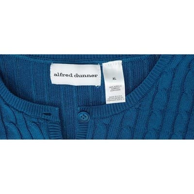 Alfred Dunner Teal Blue Cable Knit Cardigan Sweater Women's XL Button Front - Thumbnail 2