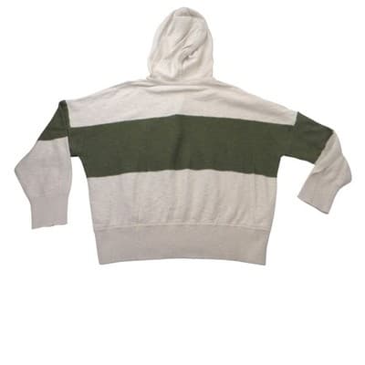 Madewell Women XL Relaxed Knit Hoodie Cream Olive Green Striped Pullover Sweater - Thumbnail 3