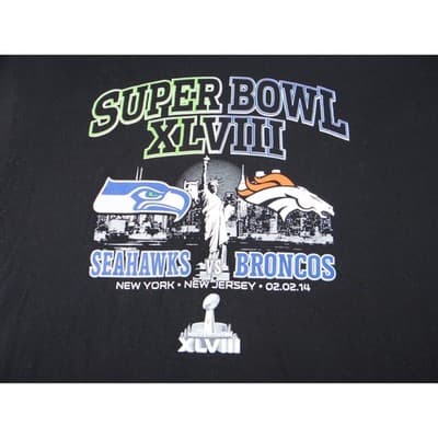 Super Bowl XLVIII Seahawks vs Broncos T Shirt XL Black NFL Football - Thumbnail 3