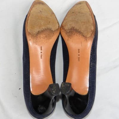 Salvatore Ferragamo Navy Suede Cap Toe Block Heel Pumps Shoes Womens Size 9 AA - Thumbnail 9