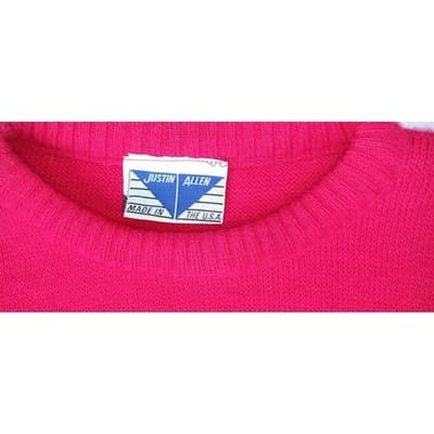 Vintage Justin Allen Women's Bright Pink Over-Sized Knit Sweater Made in USA - Thumbnail 2