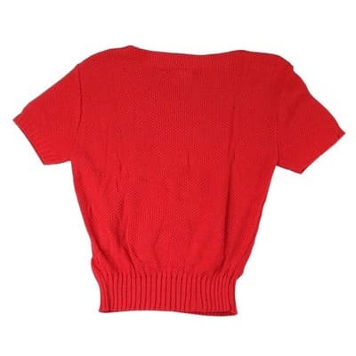 Vintage Barry & Me Red Knit Cropped Short Sleeve Sweater Women USA Made - Thumbnail 3