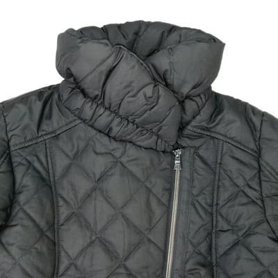 NWT Vintage Black Quilted Belted Puffer Jacket Stand Collar Full Zip Women's M - Thumbnail 2