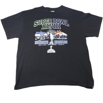 Super Bowl XLVIII Seahawks vs Broncos T Shirt XL Black NFL Football