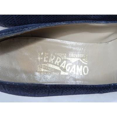 Salvatore Ferragamo Navy Suede Cap Toe Block Heel Pumps Shoes Womens Size 9 AA - Thumbnail 7