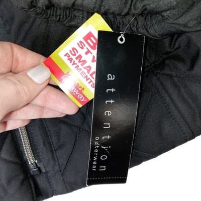NWT Vintage Black Quilted Belted Puffer Jacket Stand Collar Full Zip Women's M - Thumbnail 9