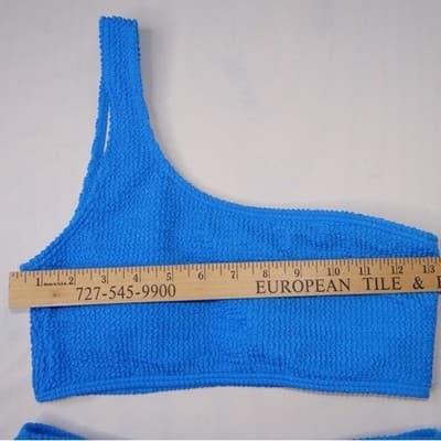 Blue Textured One Shoulder Bikini Swimsuit Set Women's Size Medium - Thumbnail 7