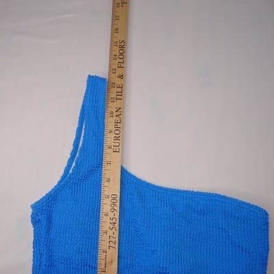 Blue Textured One Shoulder Bikini Swimsuit Set Women's Size Medium - Thumbnail 8