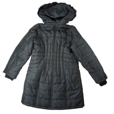 NWT Vintage Womens Black Quilted Long Coat Removable Hood Faux Fur Trim Medium - Thumbnail 4