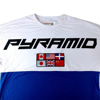 Black Pyramid Sport TShirt Mens XXXL White Blue Red Color Block Flag Patch - Thumbnail 6