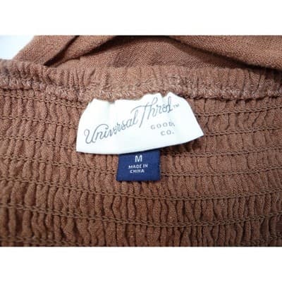 NWT-Universal Thread Women Brown Wide Leg Jumpsuit Smocked Tie Neck Size M - Thumbnail 2