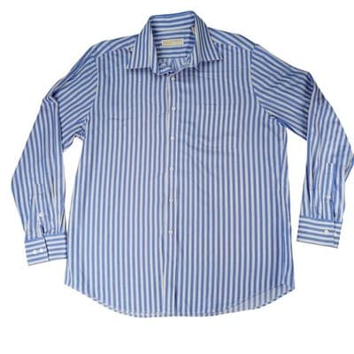 Michael Michael Kors Mens Blue Stripe Button Down Dress Shirt Size 17 34/35
