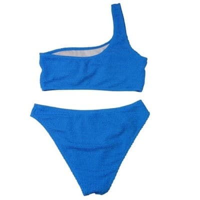 Blue Textured One Shoulder Bikini Swimsuit Set Women's Size Medium - Thumbnail 2