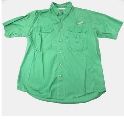 Magellan Sportswear Men's Green Short Sleeve Button Up Fishing Shirt Size L