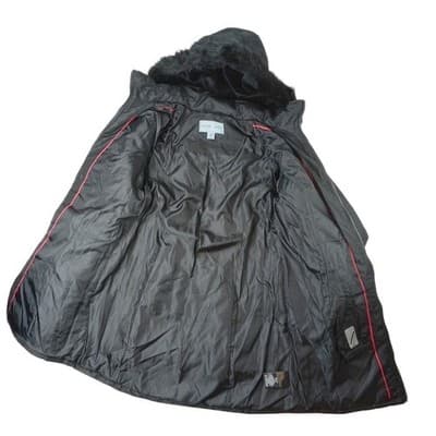 NWT Vintage Womens Black Quilted Long Coat Removable Hood Faux Fur Trim Medium - Thumbnail 6