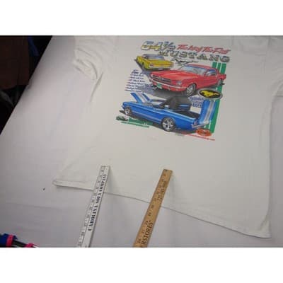 White Gildan Ultra Cotton 64 1/2 The 1st of The First Mustang T Shirt Size 2XL - Thumbnail 5