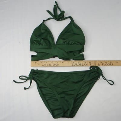Kona Sol Womens Dark Green Halter Tie Bikini Swimsuit Set Size M/S - Thumbnail 10