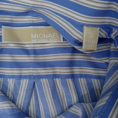 Michael Michael Kors Mens Blue Stripe Button Down Dress Shirt Size 17 34/35 - Thumbnail 2