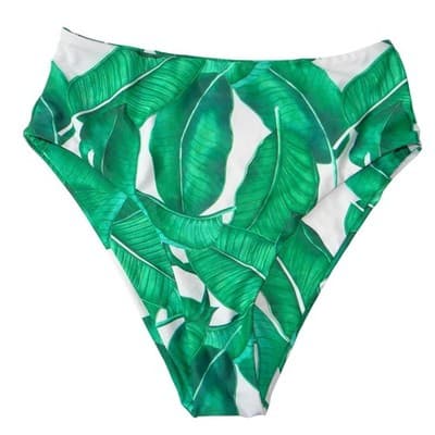 Unbranded Tropical Banana Leaf Print High Waisted Bikini Set Green White Medium - Thumbnail 6