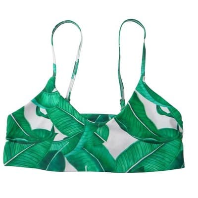 Unbranded Tropical Banana Leaf Print High Waisted Bikini Set Green White Medium - Thumbnail 2