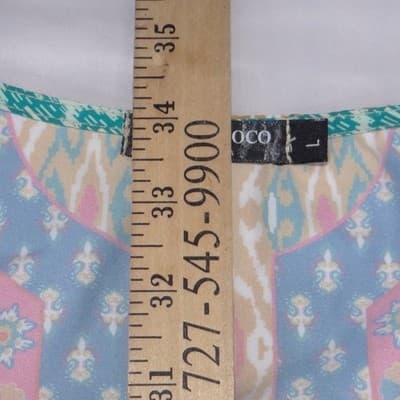 Urban Coco Womens Teal Pink Geometric Boho Tassel Tunic Dress Size L - Thumbnail 5