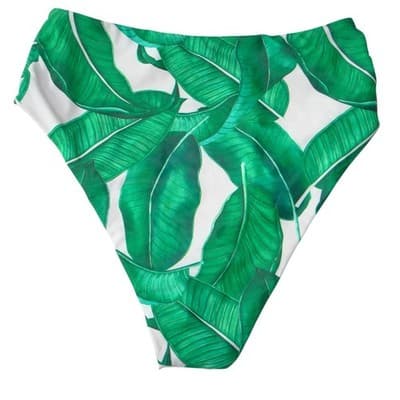 Unbranded Tropical Banana Leaf Print High Waisted Bikini Set Green White Medium - Thumbnail 7