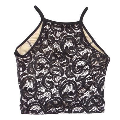 Papaya Womens Black Floral Lace High Neck Crop Top Spaghetti Strap Medium - Thumbnail 4