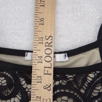 Papaya Womens Black Floral Lace High Neck Crop Top Spaghetti Strap Medium - Thumbnail 6