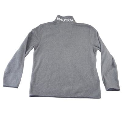 Nautica Mens Quarter Zip Fleece Pullover Charcoal Gray Logo Mock Neck Size M - Thumbnail 3
