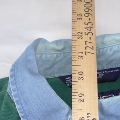 Vintage Nautica 90s Mens Green Cotton Twill Denim Collar Button Down Shirt L - Thumbnail 8