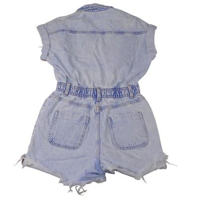 ZARA Acid Wash Denim Collared Button Front Elastic Waist Shortall Romper Size S - Thumbnail 3