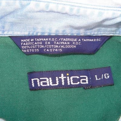 Vintage Nautica 90s Mens Green Cotton Twill Denim Collar Button Down Shirt L - Thumbnail 2