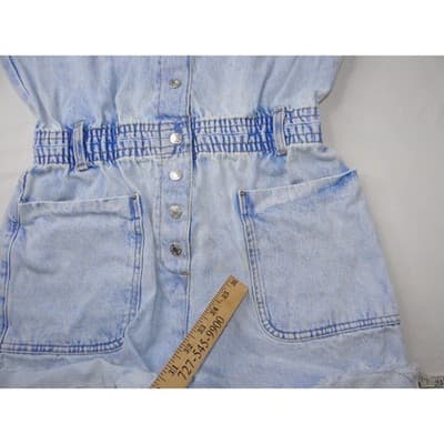 ZARA Acid Wash Denim Collared Button Front Elastic Waist Shortall Romper Size S - Thumbnail 4