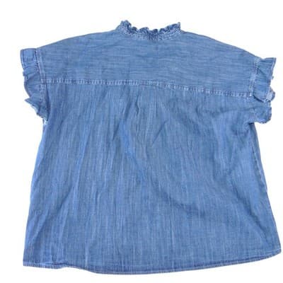 Free Assembly Womens XXL Blue Denim Ruffle Collar Short Sleeve Button Down Shirt - Thumbnail 3