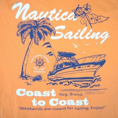Nautica Sailing Graphic T-Shirt Mens XL Orange Coast to Coast Cotton Crewneck - Thumbnail 4