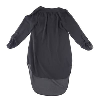 Mossimo Womens XS Black High Low Tunic Blouse Long Sleeve Split Neck Top - Thumbnail 3