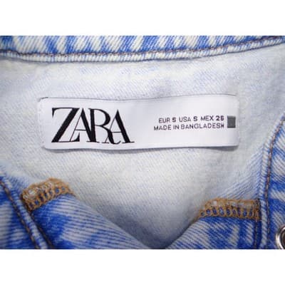 ZARA Acid Wash Denim Collared Button Front Elastic Waist Shortall Romper Size S - Thumbnail 2