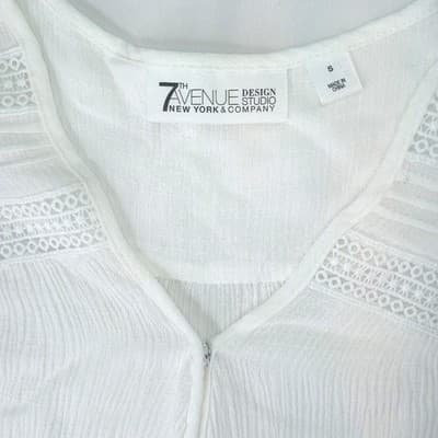 7th Avenue Design Studio New York Company White V Neck Flutter Sleeve top Size S - Thumbnail 2