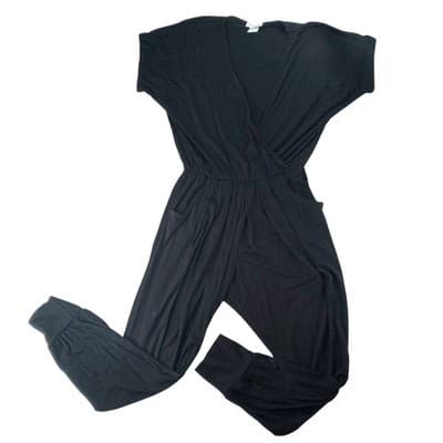 Loveappella Black Wrap Style Jersey Knit Jumpsuit Women's
