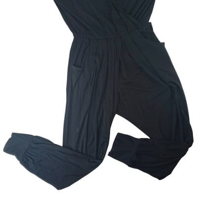 Loveappella Black Wrap Style Jersey Knit Jumpsuit Women's - Thumbnail 4
