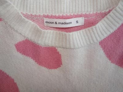 Moon & Madison Cropped Sweater - Pink Smiley Print, Size S - Thumbnail 2