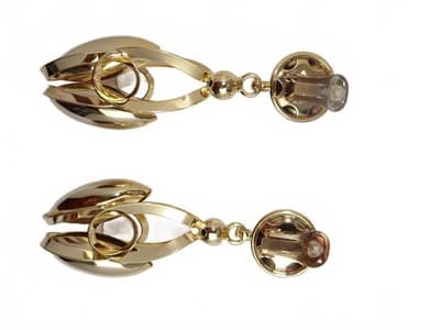 Gold Tone Modern Clip-On Earrings - Thumbnail 3