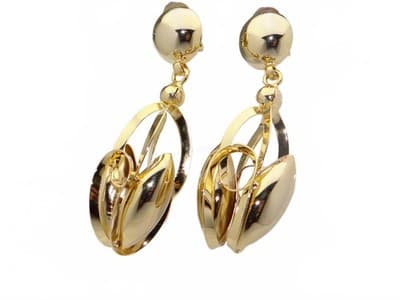 Gold Tone Modern Clip-On Earrings - Thumbnail 2