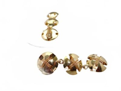 Vintage Gold Tone Triple Disc Drop Earrings - Thumbnail 4