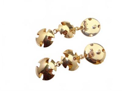 Vintage Gold Tone Triple Disc Drop Earrings - Thumbnail 5